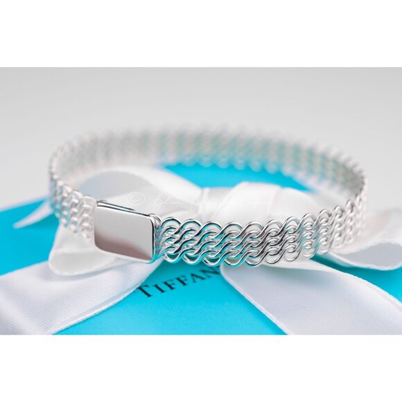 *Rare* Tiffany & Co. Vintage Somerset Mesh Bracelet 7" Interlocking Woven Bangle - Picture 8 of 10